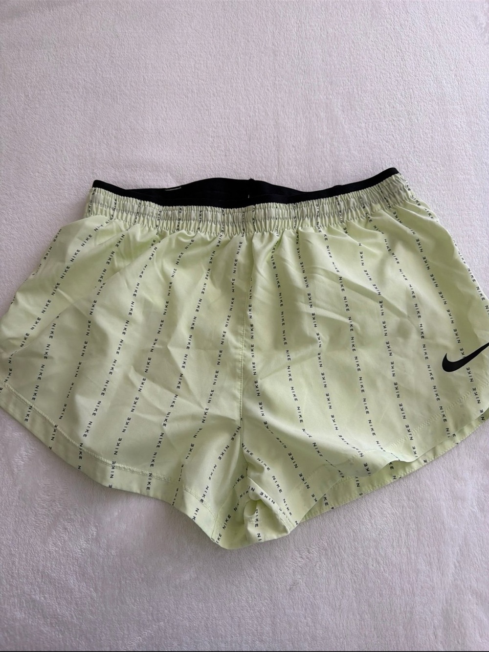 Nike Women's Pale Green Running Shorts with Black Waistband